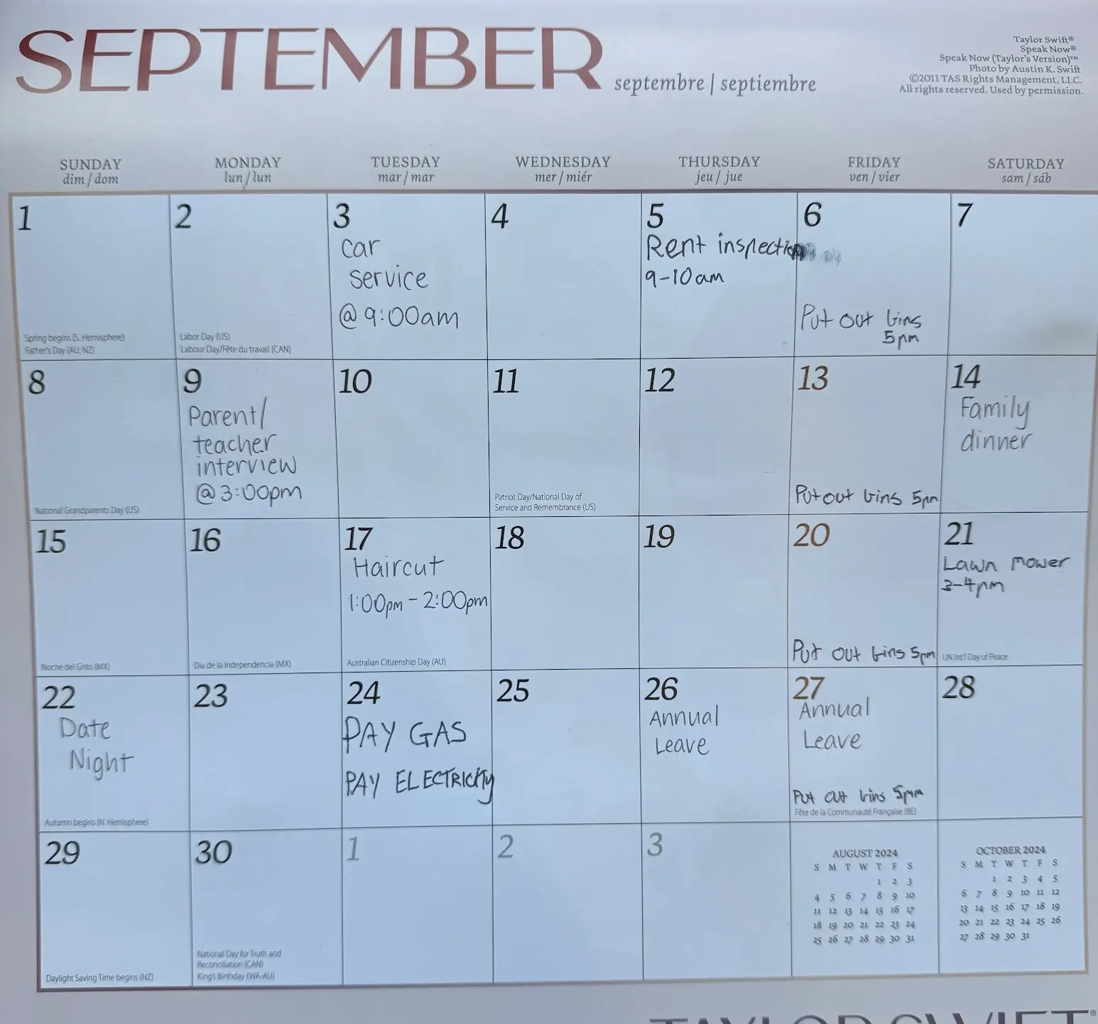 Physical Calendar Example 1